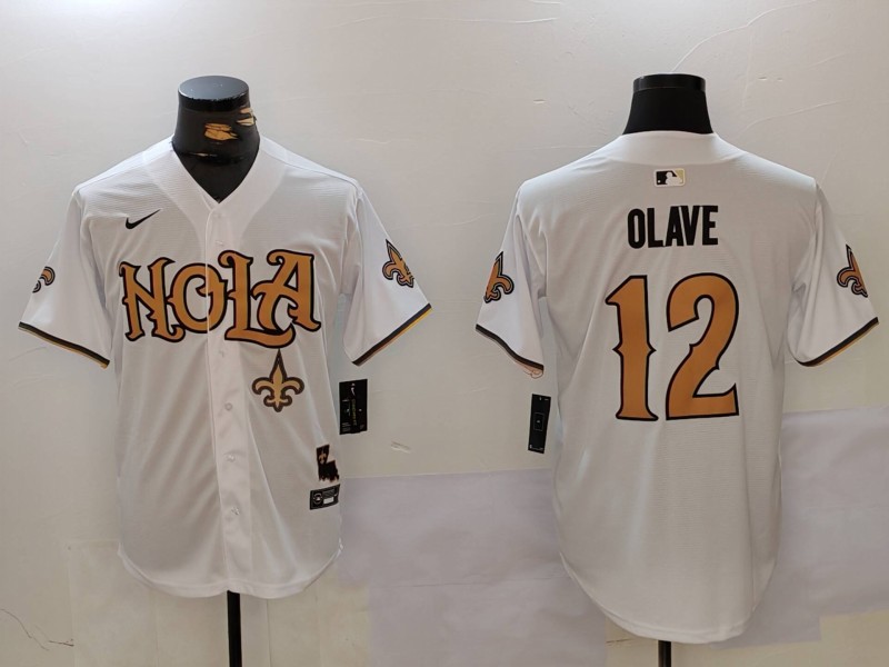 Men New Orleans Saints 12 Olave White Second generation Joint Name 2024 Nike Limited NFL Jersey style 3